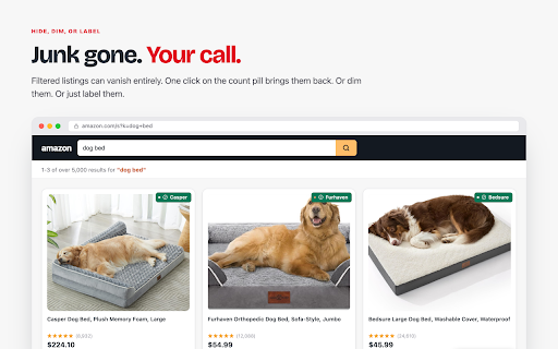 Knockoff - Amazon Brand Filter :: Filters pseudo-brand junk out of Amazon and can hide sponsored listings. Buy from real, established brands.