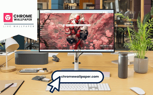 Spider-Man Japanese Blossoms Live Wallpaper :: Spider-Man crouches amid cherry blossoms wearing samurai garb with katana at his side.