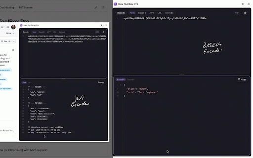 Dev ToolBox Pro :: Format JSON and SQL, decode Base64 and JWT, convert Unix time, and diff text — locally in a Chrome side panel.
