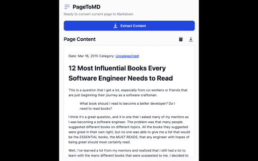 PageToMD: Web to Markdown Converter :: Converts webpage content into clean, structured Markdown format.