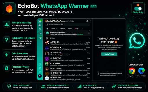 EchoBot - Maturador Mútuo para aquecimento :: Realize a maturação do seu número de forma automática, utilizando uma rede real de usuários simultâneos, de forma gratuita.