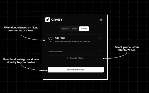 Graby - Data and Video Extractor :: Graby is a powerful Chrome extension designed to help you scrape and download Instagram profile post data and videos with ease.