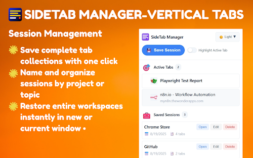 SideTab Manager - Vertical Tabs & Sessions :: Transform Your Tab Management Experience. The Ultimate Vertical Tab Manager for Chrome