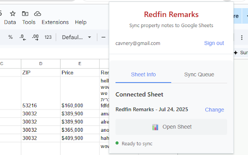 Redfin Remarks Extension :: Add personal remarks to Redfin properties with automatic Google Sheets synchronization