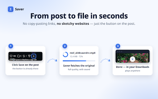 Saver — Instagram Video Downloader, Reels, TikTok No Watermark, Facebook :: Save Instagram Reels, TikTok (no watermark) and Facebook videos in one click. Free, no login, no ads, original quality with sound.