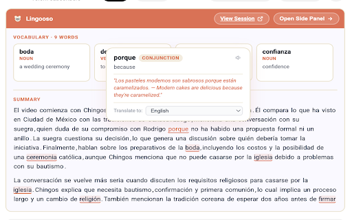 Lingooso :: Learn languages from YouTube videos — practice questions, vocabulary, and summaries