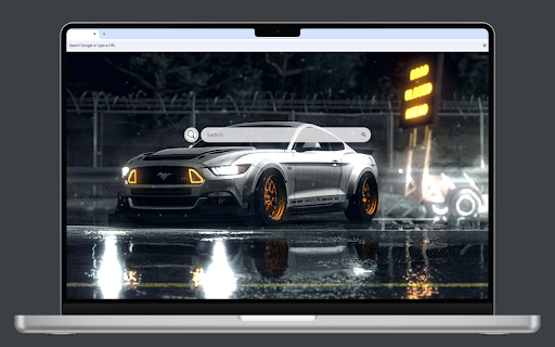 Ford Mustang GT Live Wallpaper :: A white Mustang with orange rims in a snowy scene, paired with quick shortcuts.