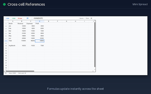 Mini Spread :: Lightweight spreadsheet in your browser. Formulas, range select, CSV/XLS export, Google Drive save. No server, no tracking.