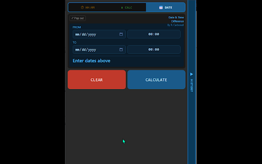 HH_MM_Tri_Calculator :: Three-mode calculator: HH:MM time, standard, and date & time difference with persistent history.