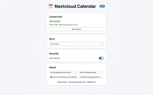 Calendar for Nextcloud :: Fast, private access to your Calendar for Nextcloud — browse events, create with natural language, manage multiple calendars.