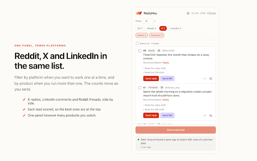 ReplyHey Autopilot :: Posts your approved ReplyHey drafts from your own Reddit, X and LinkedIn accounts, in your own browser.