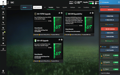 FUT Automation Extension :: Automates FIFA Ultimate Team pack opening and SBC completion cycles by interfacing with paletools