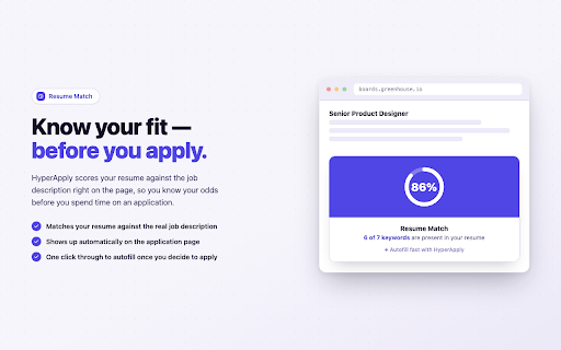AI Job Application Autofill & Auto Apply: HyperApply :: Land job interviews faster: autofill applications, AI-answered screening questions, cover letters, and a resume match score.