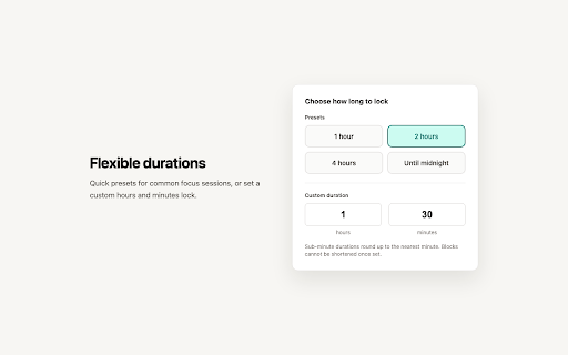 Focus Lock :: Block distracting websites for a fixed time with no early undo.
