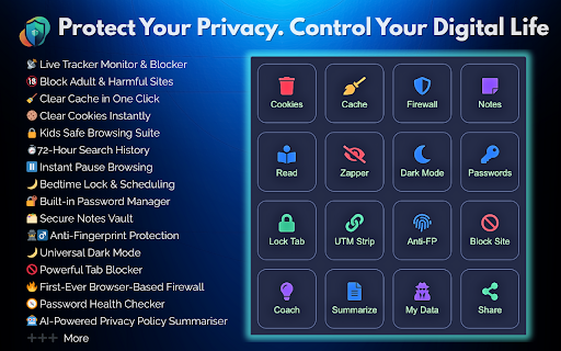Digital Shield: All-in-One Security & Privacy Suite :: Secure your privacy, block all trackers, stop malware, and speed up tab performance with this fast, lightweight browser cleaner.