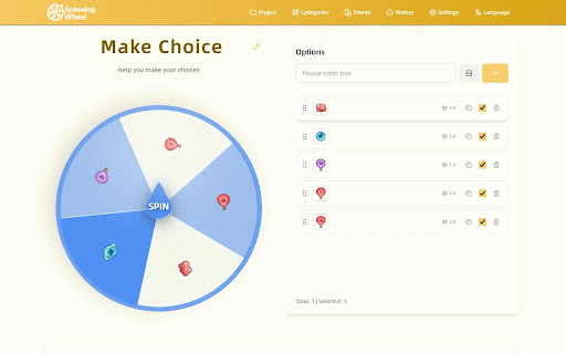 Spinningwheel Tool :: Spin options with wheel animation in Chrome side panel.