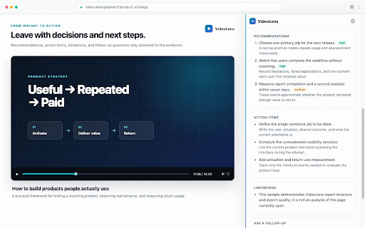 VideoLens — YouTube Video Summaries :: Turn YouTube videos and local files into timestamped reports in your language. Private BYOK mode plus optional Pro.