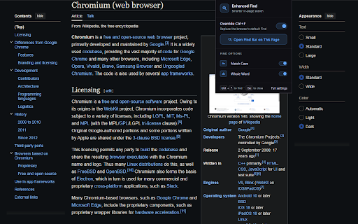 Enhanced Find :: Replace the browser's built-in find bar with case-sensitive find and whole-word matching.