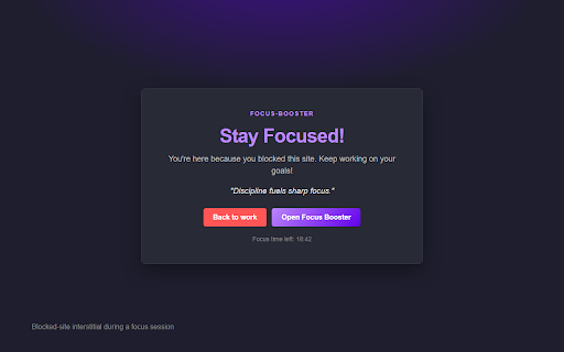 Focus Booster :: Run Pomodoro focus sessions and block distracting sites only while you work.