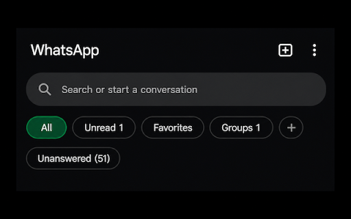 Unanswered for WhatsApp Web :: Instantly filter WhatsApp Web chats still waiting for your reply. Not affiliated with WhatsApp Inc.