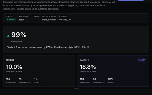 Splera - A/B Testing for Vibe Coders :: Run A/B tests on apps built with Replit, Lovable, Bolt, and Claude Design. Detects UI changes and wires up tracking.