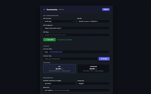Summate: AI Page Summarizer :: Instant AI summaries of any page. Free on-device AI — no account or API key. Works offline; use your own key for top models.