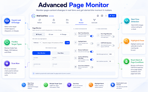 WebTaskFlow - Auto Refresh, Website Monitor & Browser Automation :: Automate the Web. Your Way. Refresh, monitor, schedule, and automate user-selected websites with local-first workflows.
