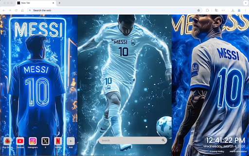 Messi Live Wallpaper :: Feel the magic of Messi on the pitch with this dynamic football live wallpaper for your Chrome new tab.