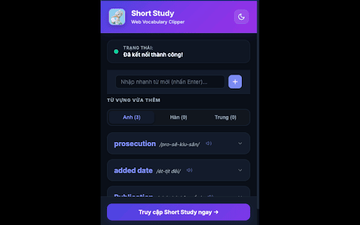 Short Study Clipper :: Bôi đen từ vựng khi lướt web để lưu và phân loại thông minh bằng AI vào Short Study.