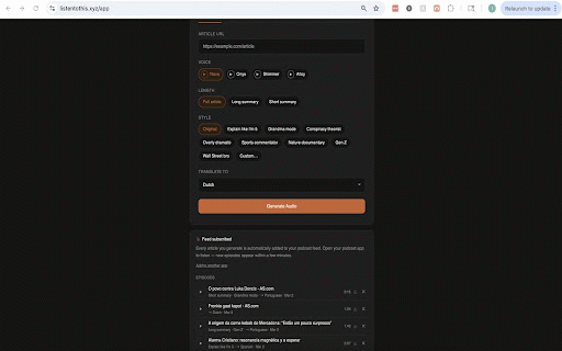 listen. :: Add any article to your listen. podcast feed with one click.