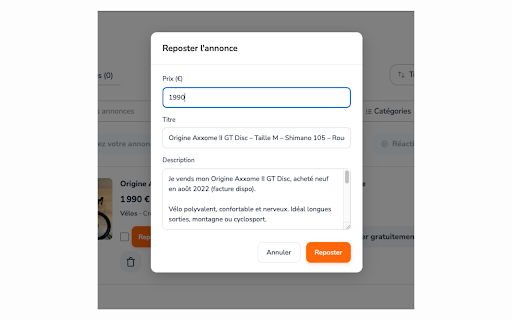 Reboost - Republier vos annonces Leboncoin & Vinted :: Republiez vos annonces Leboncoin et Vinted en quelques clics, sans tout refaire à la main.