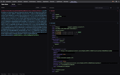 Token Glass :: DevTools extension for inspecting and decoding JWTs in real time. Automatically captures tokens from network requests.