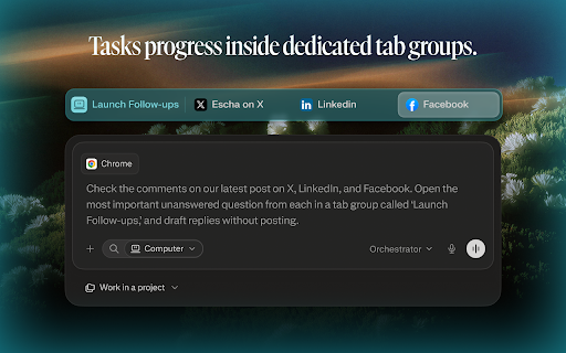 Perplexity :: Let Perplexity Computer drive your browser — open sites, read pages, fill forms, and finish tasks in the tabs you already use.
