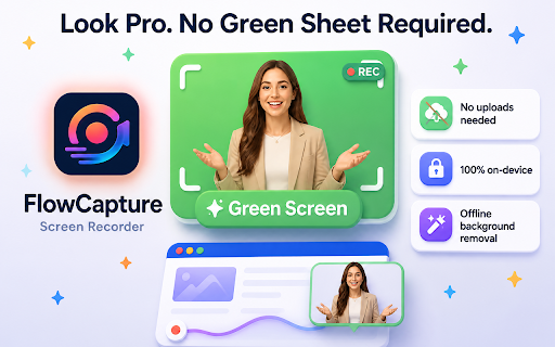 FlowCapture - Screen Recorder + Green Screen :: Smooth scrolling screen recorder with green-screen webcam. Record demos and export MP4, GIF, or MP3 — 100% on-device.