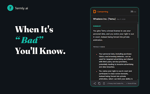 Termly.ai :: Termly.ai analyzes Terms of Service and Privacy Policies and gives you a plain-English risk report.