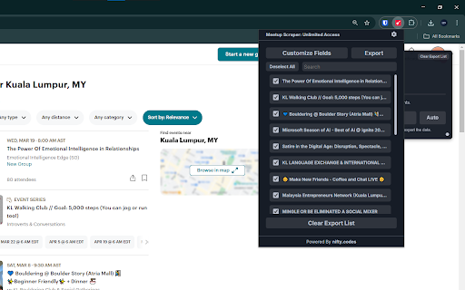 Meetup Scraper: Export Events, Groups, Members & more :: Scrape Events, Groups, Members, and more from meetup, with options to export in formats such as CSV, Excel, JSON and others