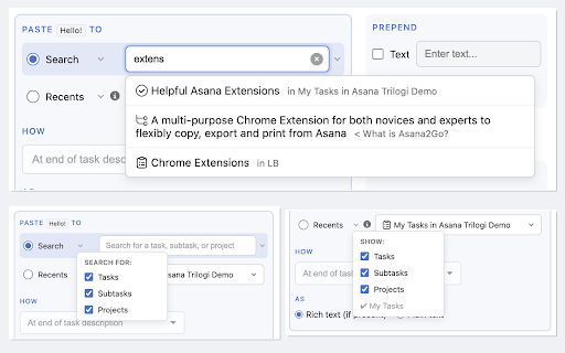 Asana2Stay :: Powerful clipboard paste to Asana: Paste from anywhere to any Asana task, subtask, or project flexibly and without navigating there