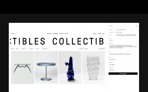 Shelf :: Save screenshots, page titles, URLs, tags, and categories to a local inspiration library.