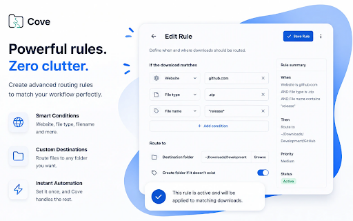 Cove — Download Router :: Route your downloads from any website to the right folder, automatically. Keep your Downloads folder organized.
