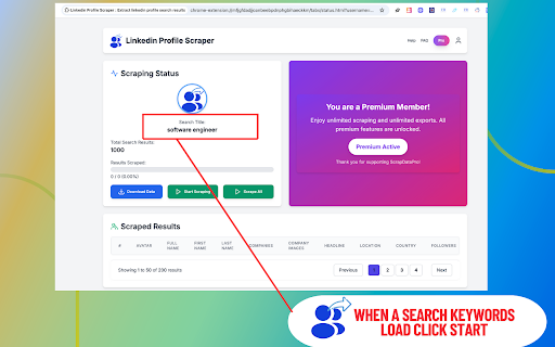 Linkedin People search Scraper : Extract linkedin profile search results :: Scrape and export people search result from linkedin. Easily collect bio, work, and descriptions for building targeted lead lists