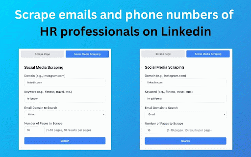 EmailMaster - Email & Phone Number Scraper :: Email and phone number scraper with Google dork search capabilities for social media lead scraping.