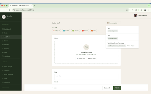 Wrenlist — Marketplace Sync :: Cross-list your resale inventory to multiple marketplaces from a single dashboard. The browser companion for wrenlist.com.