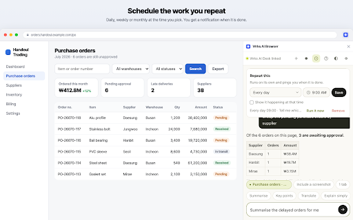 Wrks AI Browser :: Reads the page you are on and does the clicking and typing for you, driven by the Wrks AI Desk app on your computer.