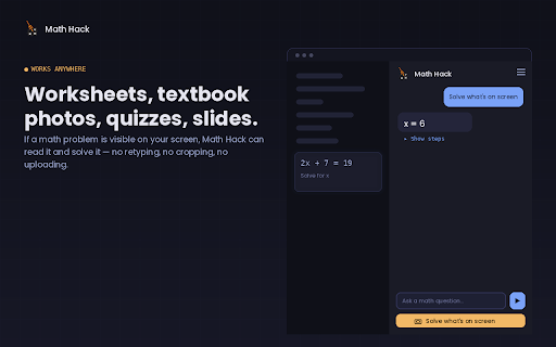 Math Hack :: Chat with AI about math, or screenshot the active tab and let it solve what's on screen.