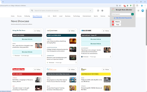Google News Blocker :: Blocks articles on Google News containing specified keywords.