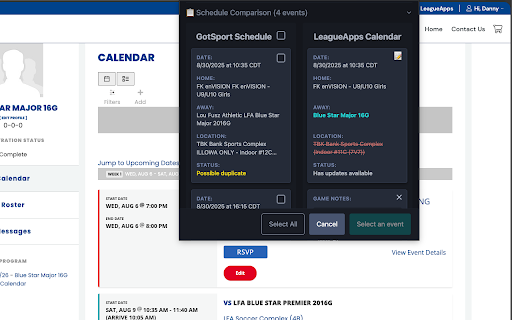 GotSport Schedule Importer :: Easily import GotSport schedules (XLSX) into LeagueApps with automated team creation and location mapping.