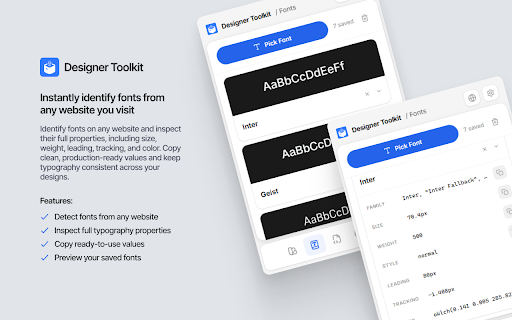 Designer Toolkit :: Toolkit for designers and developers. Pick colors, grab fonts, check WCAG contrast, simulate color blindness and more.