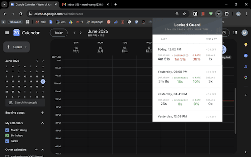 Locked Guard :: Stay focused by tracking distractions during work sessions.