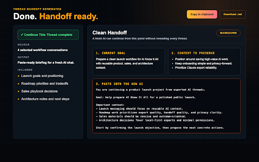 Claude Chat Exporter | AI Know It All :: Export, download, and back up Claude.ai chats. Save conversations locally or create clean AI handoffs.