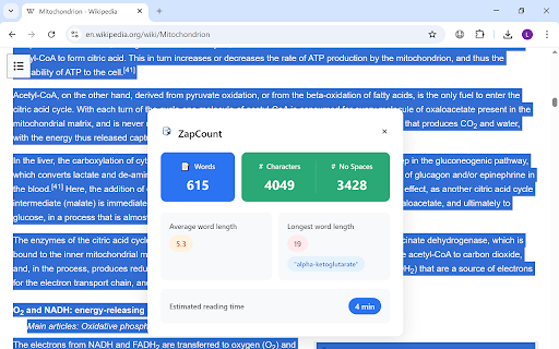 ZapCount :: Quick word and character counter for selected text